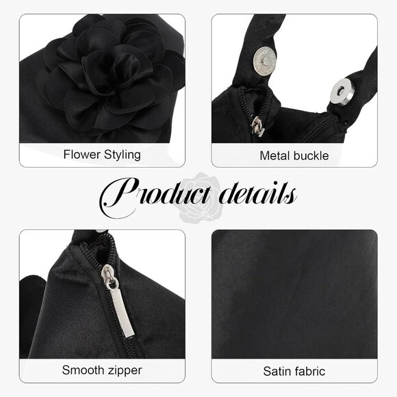 Women\'s Flower Clutch Purses Elegant Satin Wristlet Purse Weeding Party Handbag